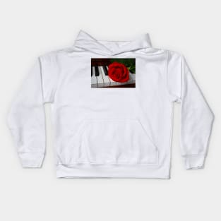 Wonderful Red Rose On Piano Keys Kids Hoodie